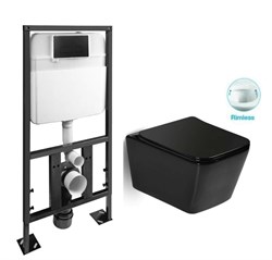 Унитаз с инсталляцией безободковый подвесной SantiLine SL-5004+SL-04 с сиденьем микролифт черный матовый - фото 4280921